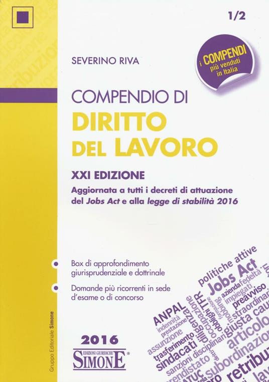 Compendio di diritto del lavoro - Severino Riva - copertina