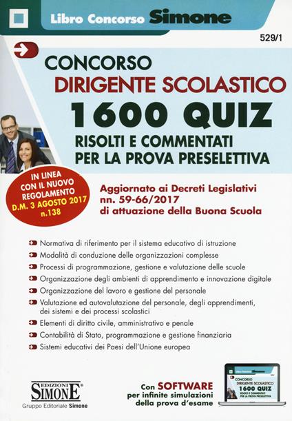 Concorso dirigente scolastico. 1600 quiz risolti e commentati per la prova preselettiva. Con Contenuto digitale per download e accesso online - copertina