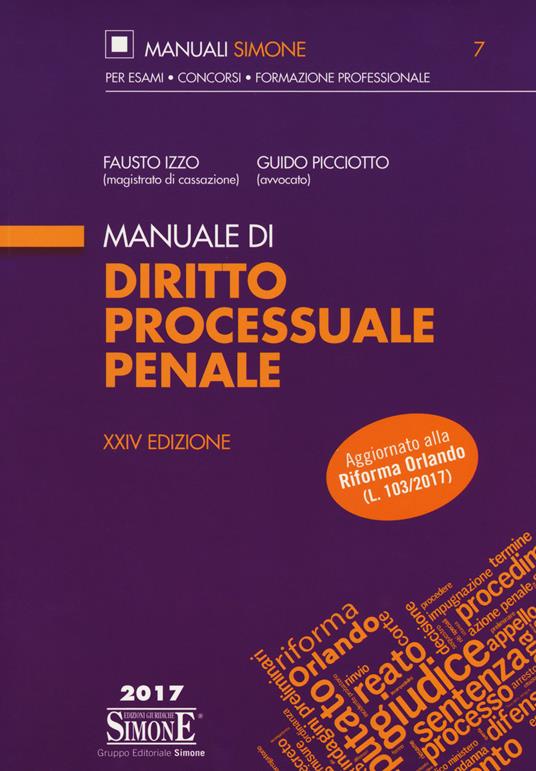Manuale di diritto processuale penale - Fausto Izzo,Guido Picciotto - copertina