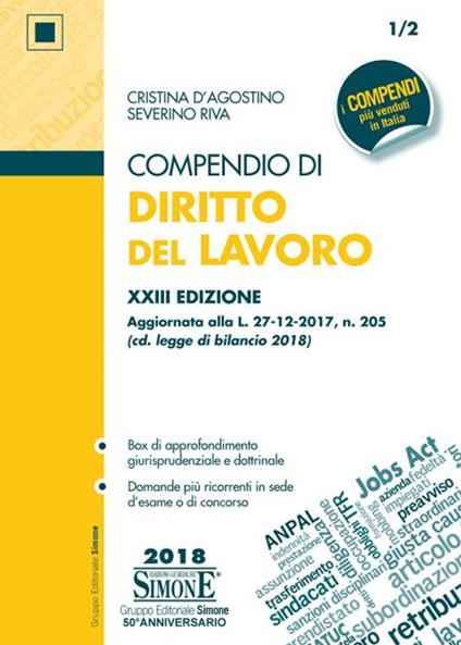 Compendio di diritto del lavoro - Cristina D'Agostino,Severino Riva - copertina