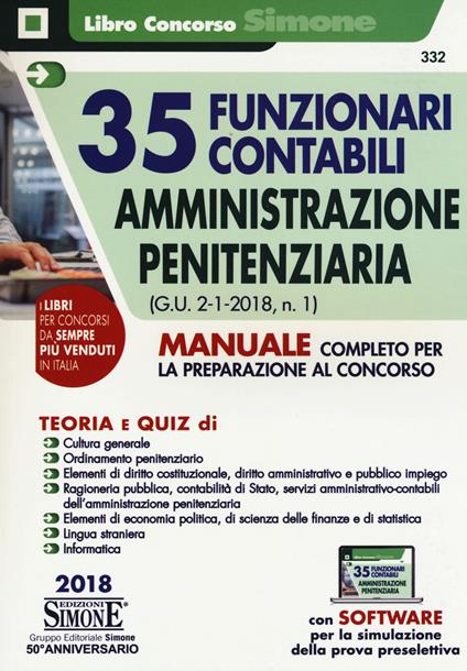 35 funzionari contabili. Amministrazione penitenziaria (G.U. 2-1-2018, n.1). Manuale completo per la preparazione al concorso - copertina