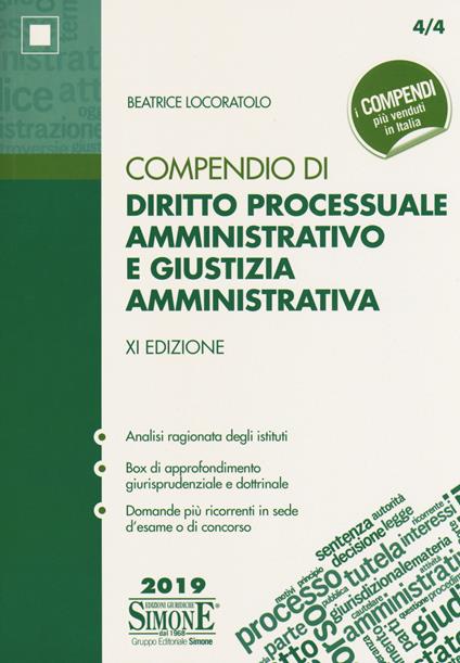 Compendio di diritto processuale amministrativo e giustizia amministrativa - Beatrice Locoratolo - copertina