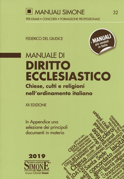 Manuale di diritto ecclesiastico. Chiese, culti e religioni nell'ordinamento italiano - Federico Del Giudice - copertina