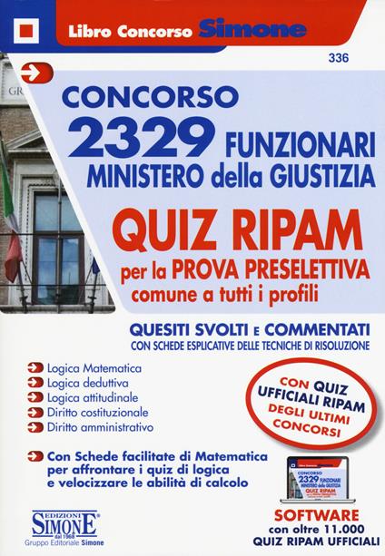 Concorso 2329 funzionari Ministero della Giustizia. Quiz RIPAM per la prova preselettiva comune a tutti i profili. Con software di simulazione - copertina