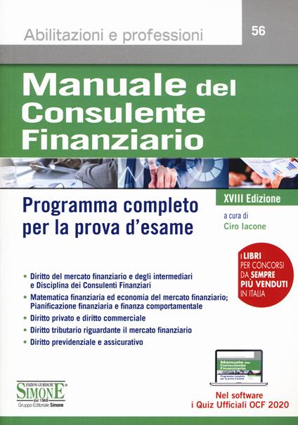 Manuale del consulente finanziario. Programma completo per la prova d'esame. Con software di simulazione - copertina