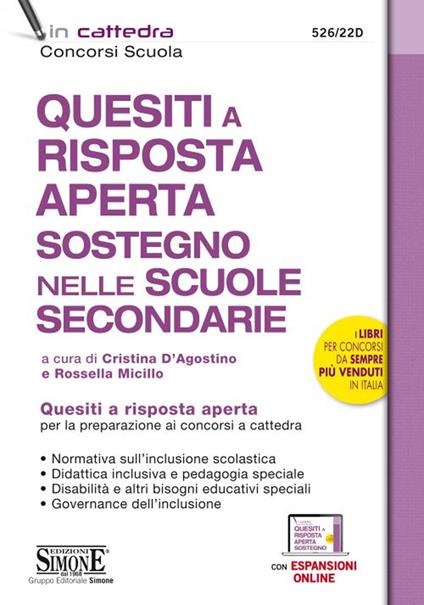 Quesiti a risposta aperta. Sostegno nelle scuole secondarie. Quesiti a risposta aperta per la preparazione ai concorsi a cattedra. Con espansione online - copertina