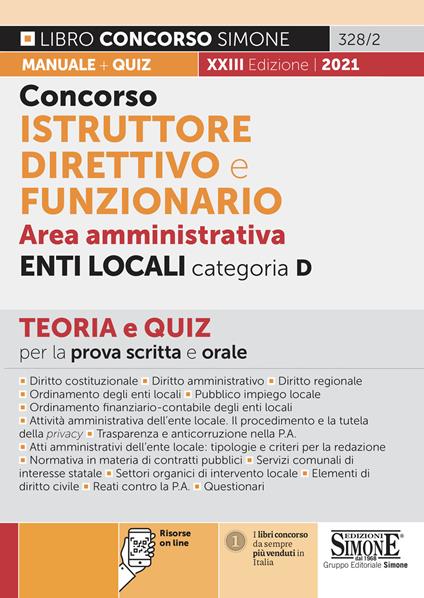 Concorso istruttore direttivo e funzionario negli enti locali. Area amministrativa enti locali. Categoria D. Teoria e quiz - copertina