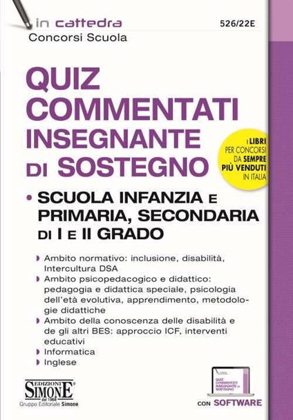 Quiz commentati insegnante di sostegno. Scuola infanzia, primaria e secondaria di I e II grado. Con software di simulazione - copertina