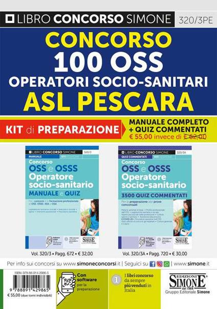 Concorso 100 OSS operatori socio-sanitari ASL Pescara. Kit di preparazione. Manuale completo + Quiz commentati. Con software di simulazione - copertina