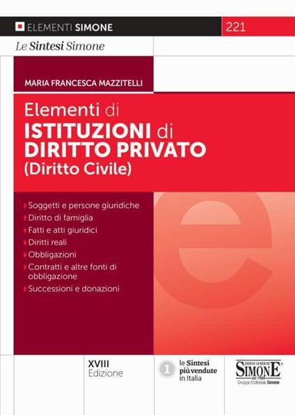 Elementi di istituzioni di diritto privato (diritto civile) - Maria Francesca Mazzitelli - copertina