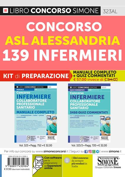 Concorso ASL Alessandria 139 infermieri. Kit di preparazione. Manuale completo + Quiz commentati. Con software di simulazione - copertina