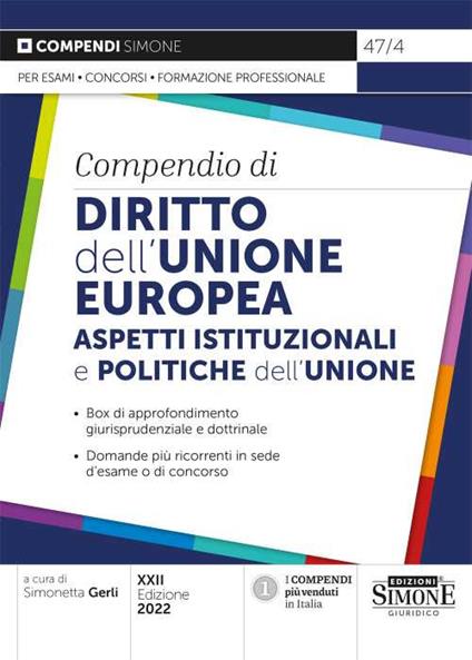 Compendio di diritto dell'Unione Europea. Aspetti istituzionali e politiche dell'Unione - copertina