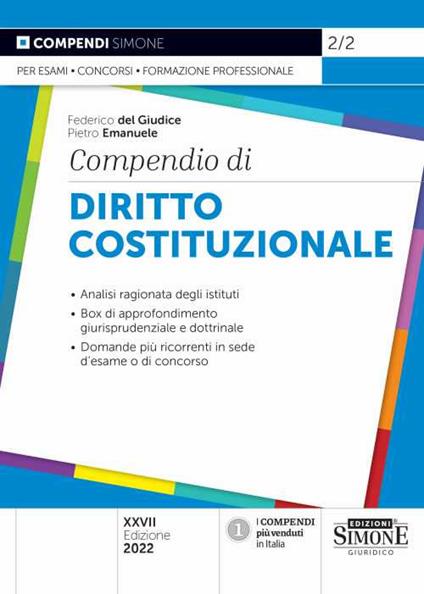 Compendio di diritto costituzionale - Federico Del Giudice,Pietro Emanuele - copertina