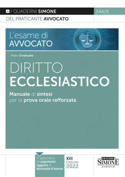 L'esame di avvocato. Diritto ecclesiastico. Manuale di sintesi per la prova orale rafforzata - Pietro Emanuele - copertina