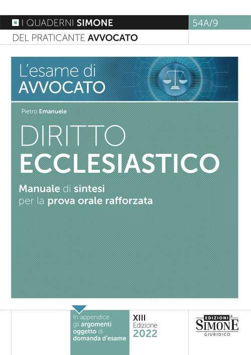 L'esame di avvocato. Diritto ecclesiastico. Manuale di sintesi per la prova orale rafforzata - Pietro Emanuele - copertina