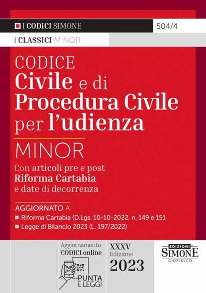 Codice civile e di procedura civile per l'udienza. Ediz. minor. Con QR-Code - copertina