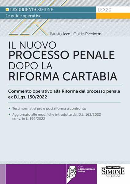 Il nuovo processo penale dopo la Riforma Cartabia. Commento operativo alla Riforma del processo penale ex D.L.gs. 150/2022. Con aggiornamenti online - Fausto Izzo,Guido Picciotto - copertina