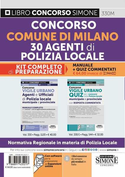 Concorso comune di Milano 30 agenti di polizia locale. Kit completo di preparazione - copertina