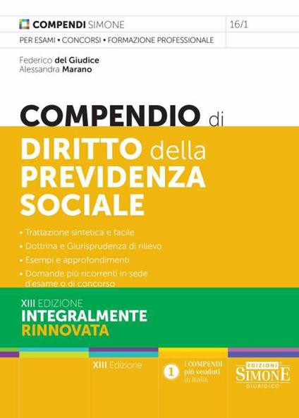 Compendio di diritto della previdenza sociale - Federico Del Giudice,Alessandra Marano - copertina
