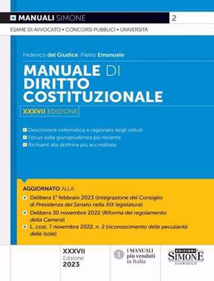 Manuale di diritto costituzionale - Federico Del Giudice,Pietro Emanuele - copertina
