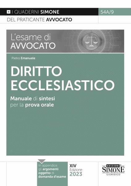 L'esame di avvocato. Diritto ecclesiastico. Manuale di sintesi per la prova orale rafforzata - Pietro Emanuele - copertina