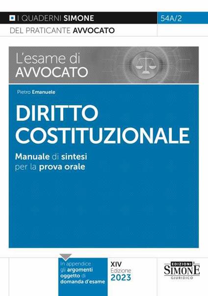L'esame di avvocato. Diritto costituzionale. Manuale di sintesi per la prova orale rafforzata - Pietro Emanuele - copertina