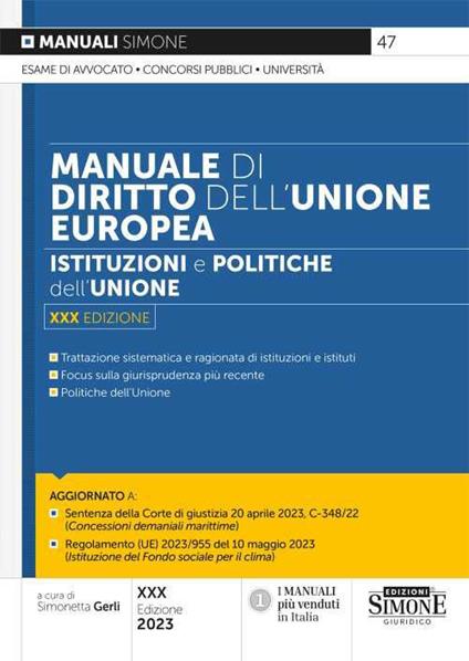 Manuale di Diritto dell'Unione europea. Istituzioni e politiche dell'Unione - copertina