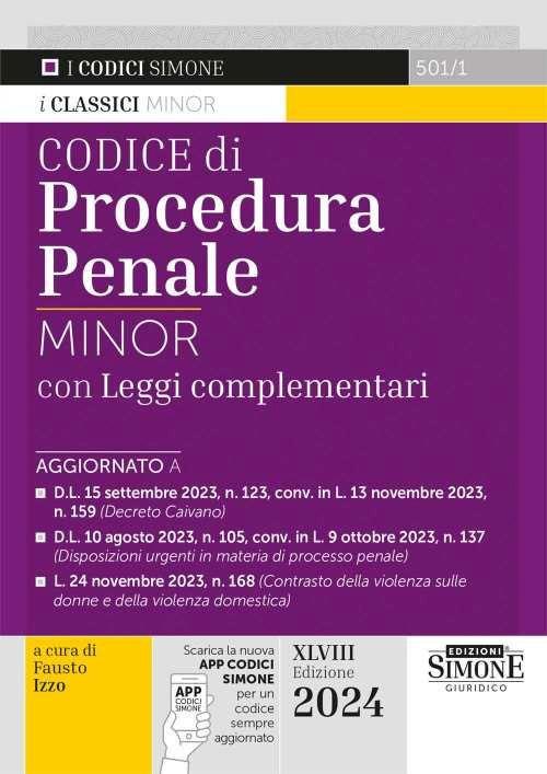 Codice di procedura penale con leggi complementari. Ediz. minor. Con app - copertina