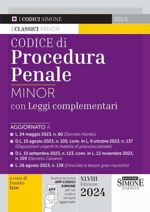 Codice di procedura penale con leggi complementari. Ediz. minor. Con app - copertina