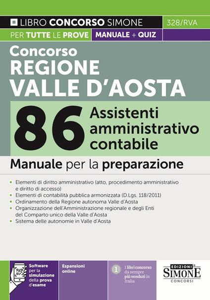 Concorso regione Valle d'Aosta 86 assistenti amministrativo contabile. Manuale per la preparazione. Con espansione online. Con software di simulazione - copertina