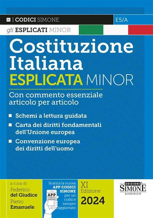 Costituzione italiana esplicata. Con commento essenziale articolo per articolo. Ediz. minor - copertina