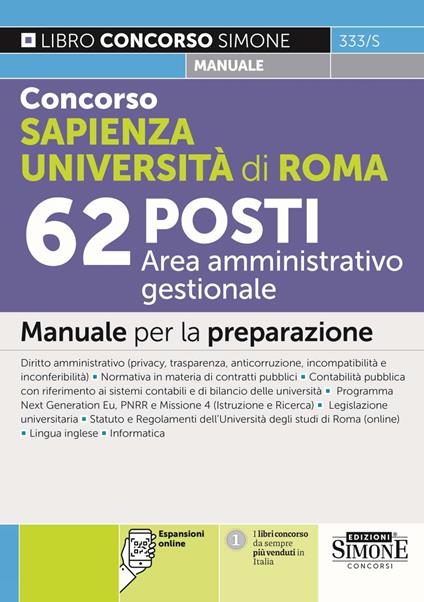 Concorso Sapienza Università di Roma 62 posti Area amministrativo gestionale. Manuale per la preparazione. Con espansione online - copertina