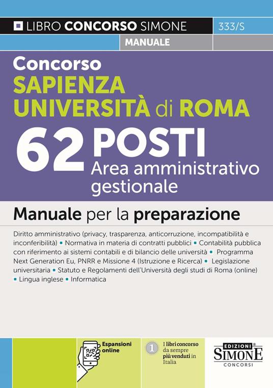 Concorso Sapienza Università di Roma 62 posti Area amministrativo gestionale. Manuale per la preparazione. Con espansione online - copertina