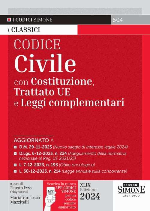 Codice civile. Con Costituzione, Trattato UE e leggi complementari. Con aggiornamento online - copertina