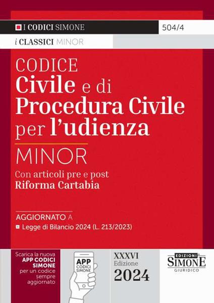 Codice civile e di procedura civile per l'udienza. Ediz. minor. Con QR-Code - copertina