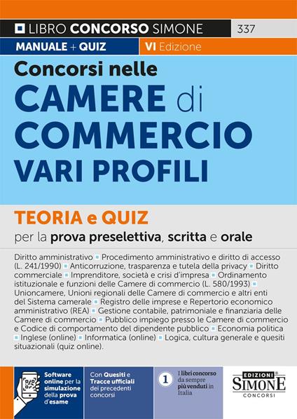 Concorsi nelle Camere di Commercio. Teoria e quiz per la prova preselettiva, scritta e orale. Con software di simulazione - copertina