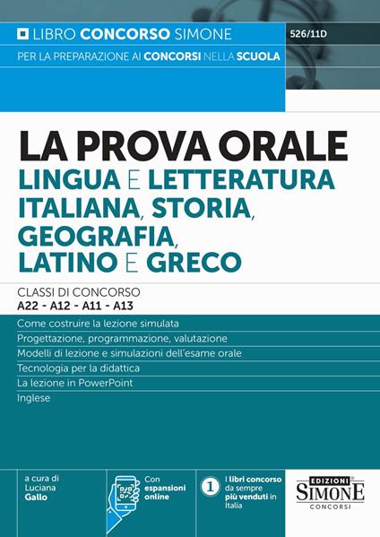 La prova orale. Lingua e letteratura italiana, storia, geografia, latino e greco. Con espansione online - copertina