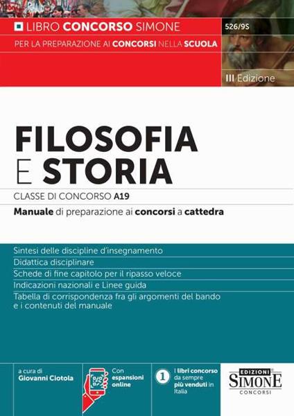 Filosofia e Storia Classe di concorso A19. Manuale di preparazione ai concorsi a cattedra. Con espansione online - copertina