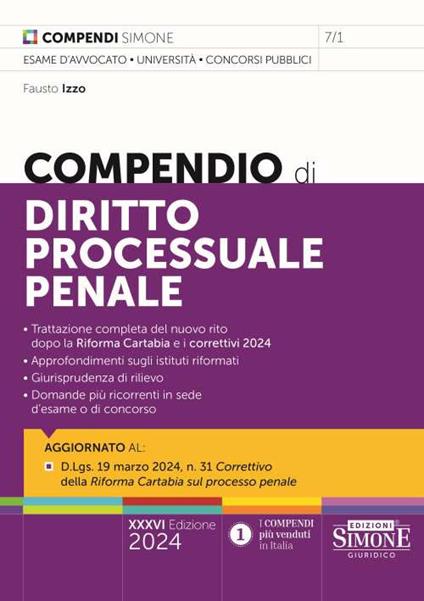 Compendio di diritto processuale penale - Fausto Izzo - copertina