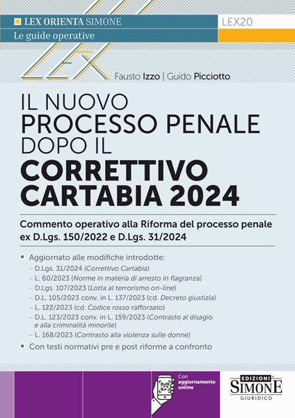 Il nuovo processo penale dopo il Correttivo Cartabia 2024. Con aggiornamento online - Fausto Izzo,Guido Picciotto - copertina