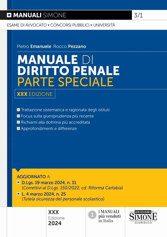 Manuale di diritto penale. Parte speciale - Pietro Emanuele,Rocco Pezzano - copertina