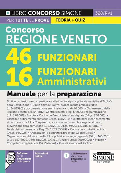 Concorso regione Veneto 46 funzionari. 16 funzionari amministrativi. Manuale per la preparazione. Con espansione online. Con software di simulazione - copertina