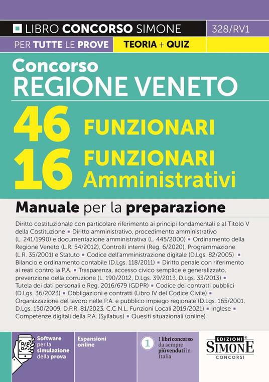 Concorso regione Veneto 46 funzionari. 16 funzionari amministrativi. Manuale per la preparazione. Con espansione online. Con software di simulazione - copertina