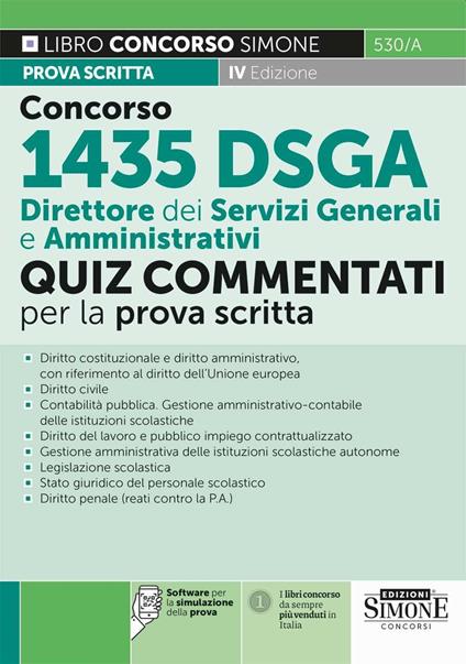 530/A Concorso 1435 DSGA - Direttore dei Servizi Generali e Amministrativi - Quiz Commentati per la prova scritta - copertina