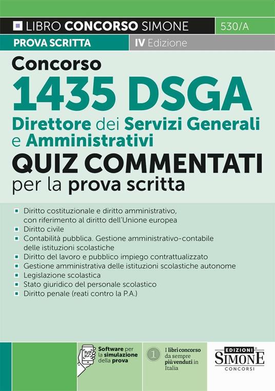 530/A Concorso 1435 DSGA - Direttore dei Servizi Generali e Amministrativi - Quiz Commentati per la prova scritta - copertina