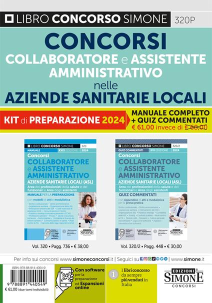 Concorsi Collaboratore e Assistente Amministrativo nelle Aziende Sanitarie. Kit di preparazione 2024. Manuale completo + quiz commentati - copertina