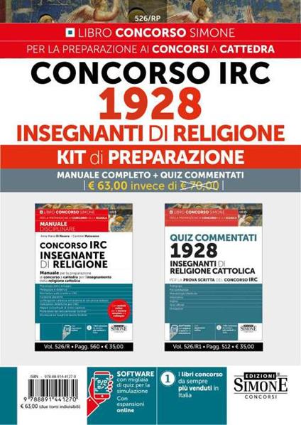 Concorso IRC 1928 Insegnanti di Religione. Kit di preparazione: Manuale completo + Quiz commentati. Con espansione online - copertina