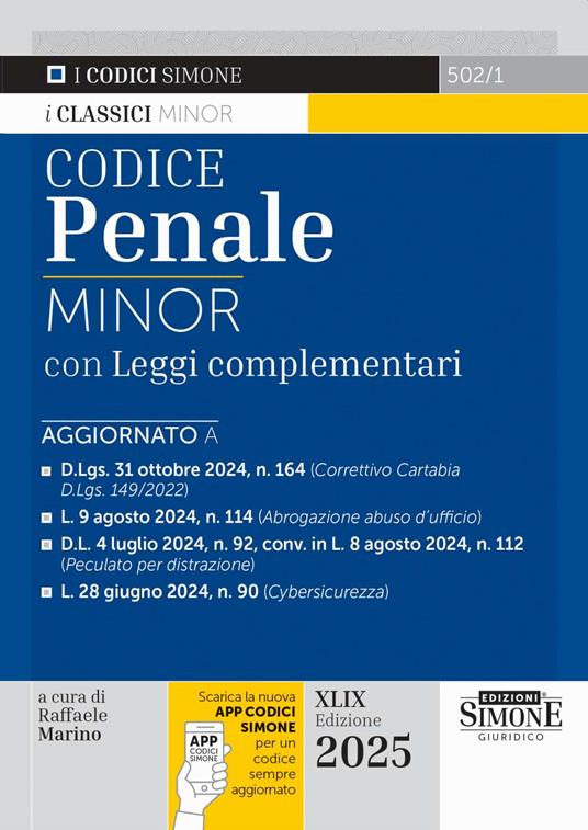 Codice penale. Leggi complementari. Ediz. minor. Con app CodiciSimone - copertina