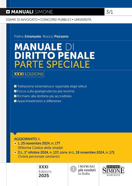 Manuale di diritto penale. Parte speciale. Nuova ediz. - Pietro Emanuele,Rocco Pezzano - copertina
