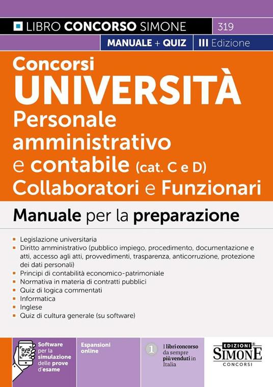 Concorsi Università. Personale amministrativo e contabile (categorie C e D). Collaboratori e funzionari. Manuale per la preparazione. Con espansione online - copertina